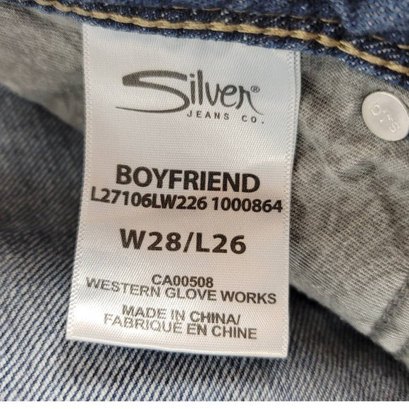 Silver Distressed Whiskering Distroyed Boyfriend Women's Jeans 28 - Picture 4 of 5